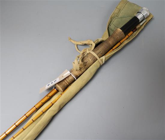 A Hardy Bros Palokona, Perfection split cane two piece rod, with canvas case